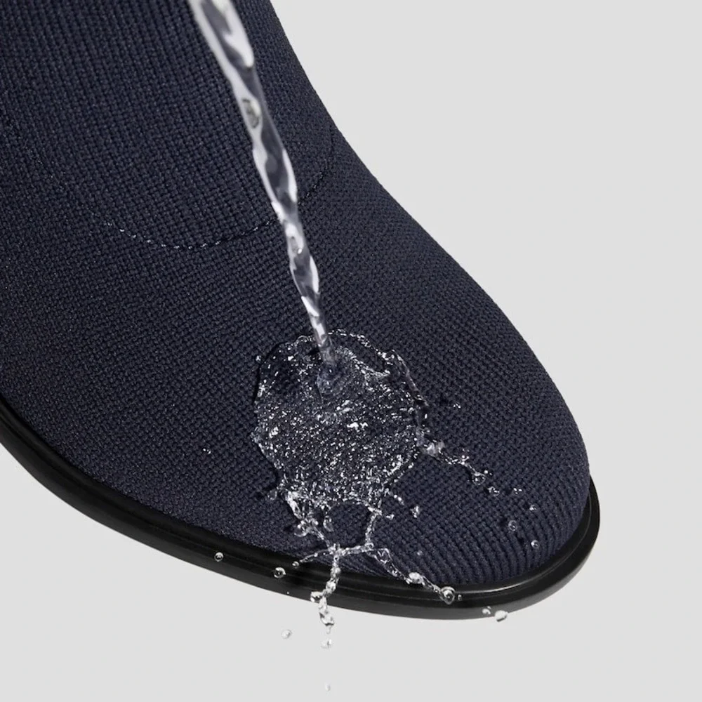Vivaia Navy Knit Sock Boots Block Heel Women's Water Repellent Size US 6.5 EU 37
